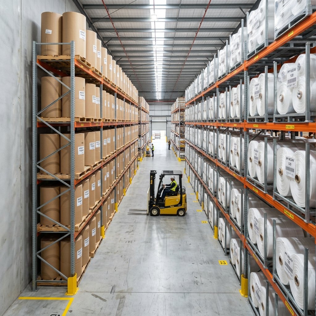 Warehouse Storage for Kraft Paper and Woven Fabric Rolls